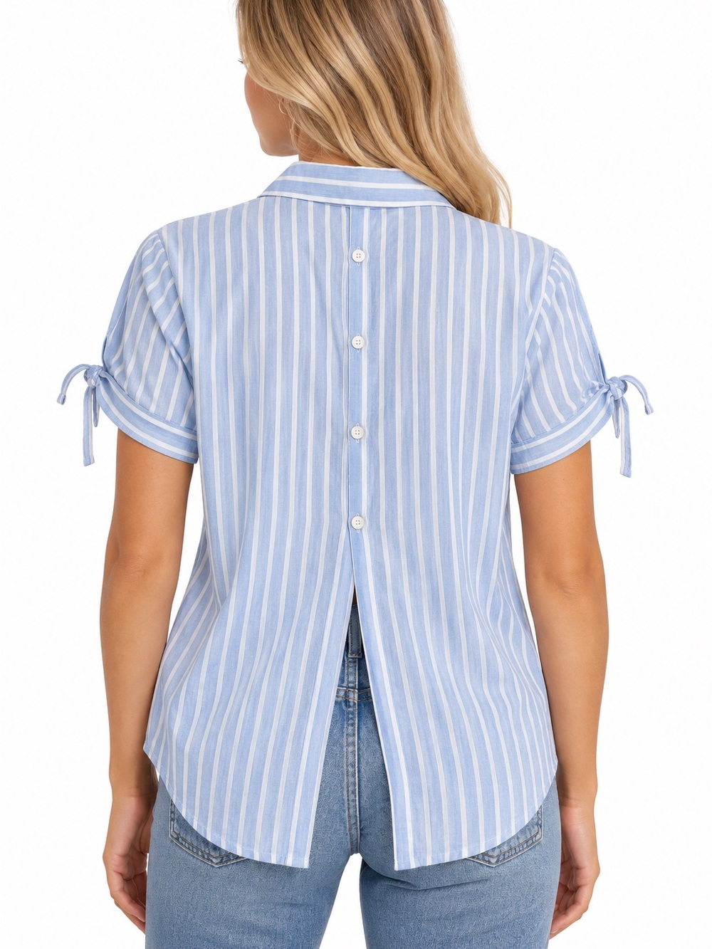 Express Blue and White Striped Tie-Sleeve Button Down Shirt